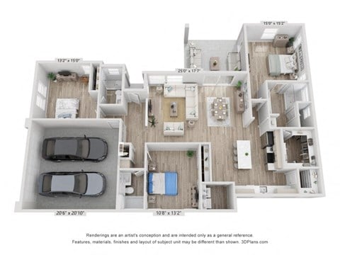 Floor plan for 3 beds, 3 baths, 1909 sqft